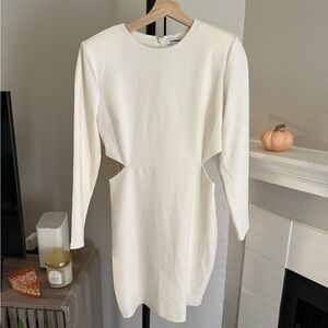 Express Mini Side Cut White Long Sleeve Dress